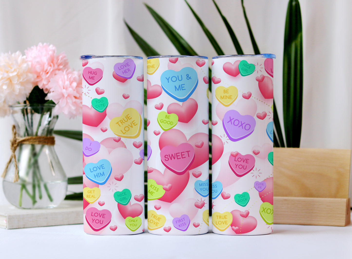 Valentine's Day Candy Conversation Hearts 20oz Skinny Tumbler